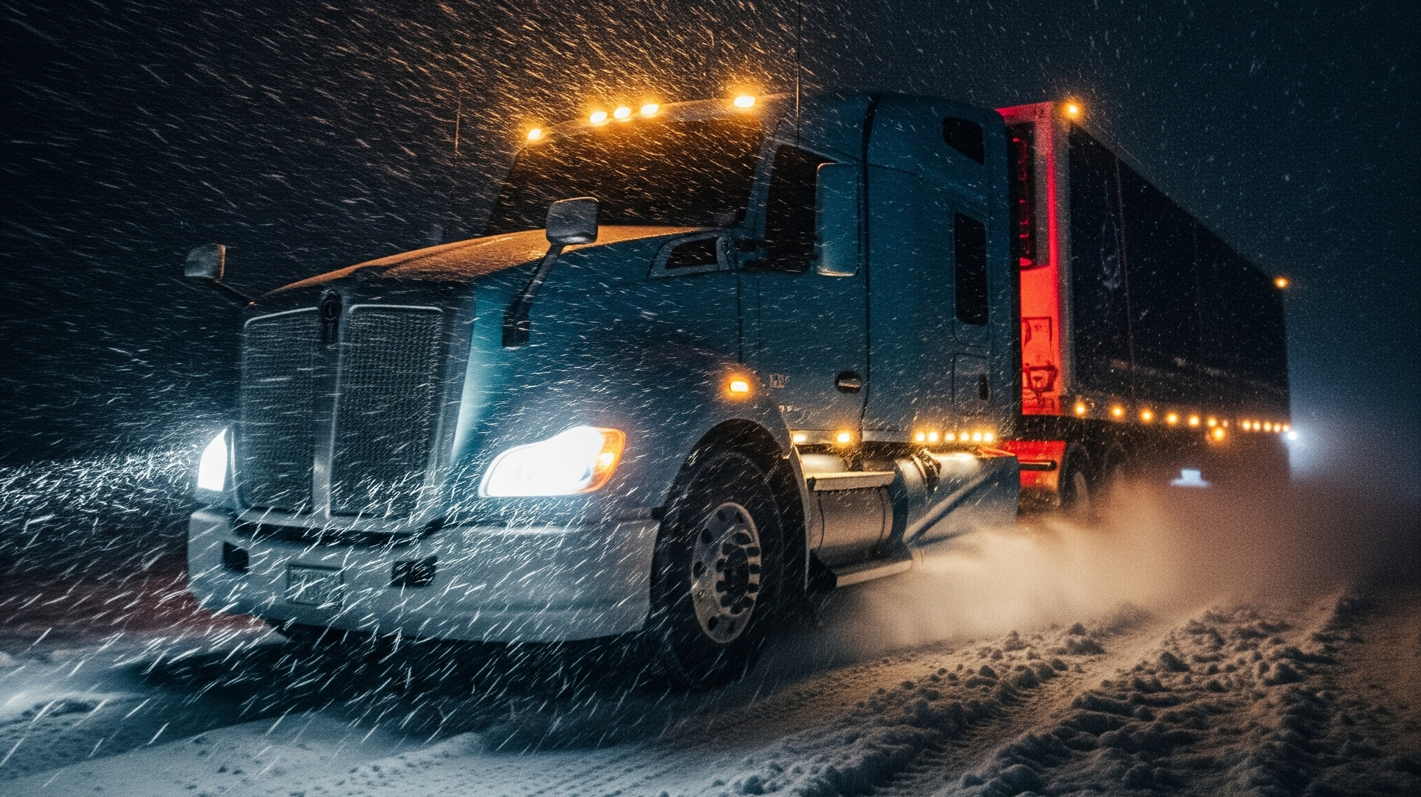 semi-snowstorm-emergency truck with mountain bikes winter
